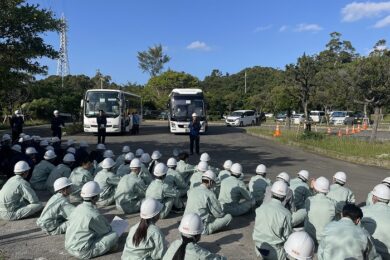 【嘉手納野球場】工業高校生が建設現場を見学にきました！